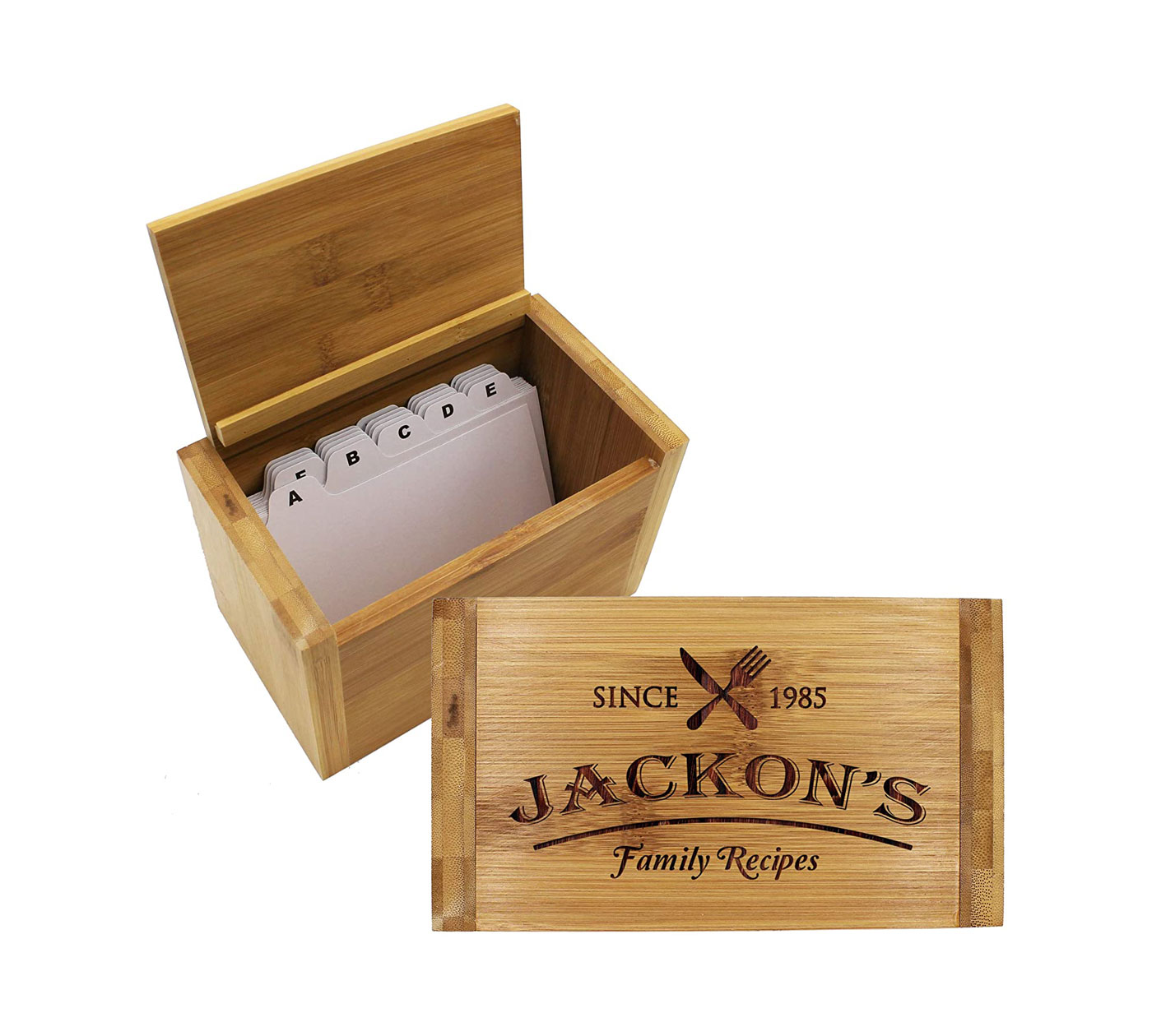 Customized Bamboo Wood Recipe Box Holder - Custom Personalized Family Recipe Boxes Gift for Kitchen, Home Decor, Wedding, Housewarming, Couples