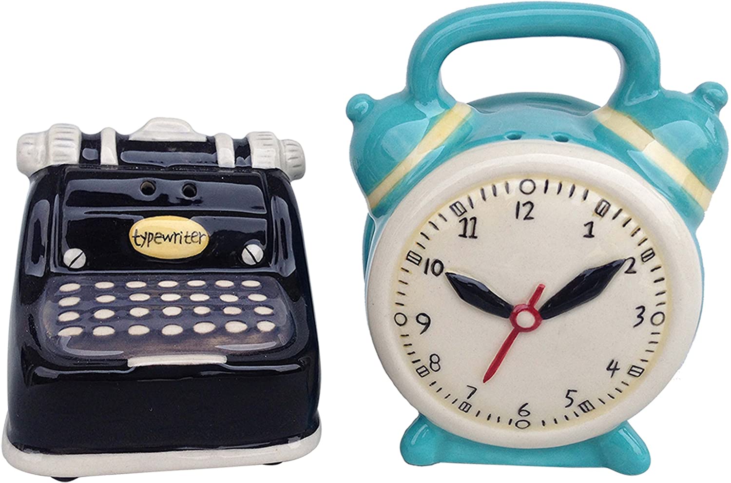 Blue Sky Ceramic Typewriter and Clock Typewriter & Clock Salt & Pepper Set, Medium, Multicolor