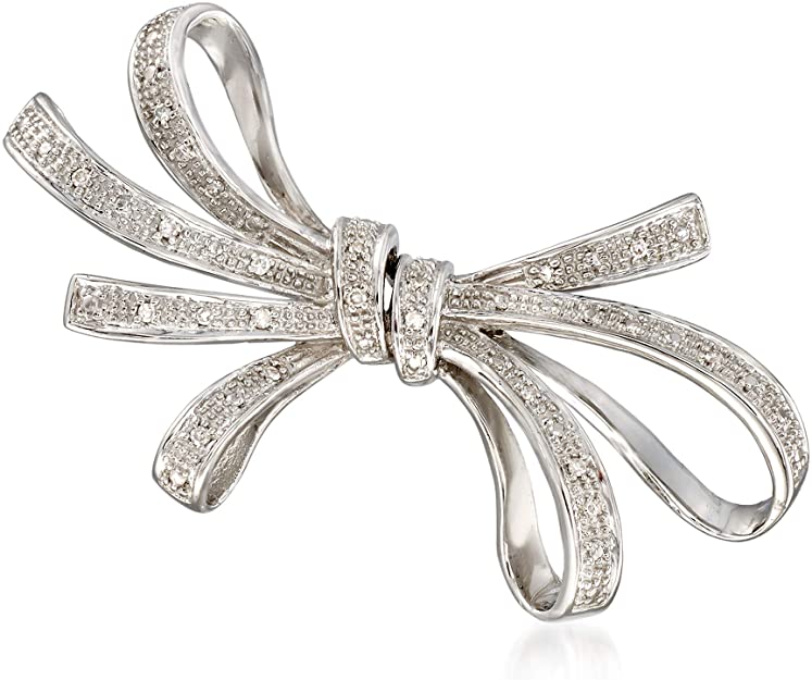 Ross-Simons 0.10 ct. t.w. Diamond Ribbon Pin in Sterling Silver.