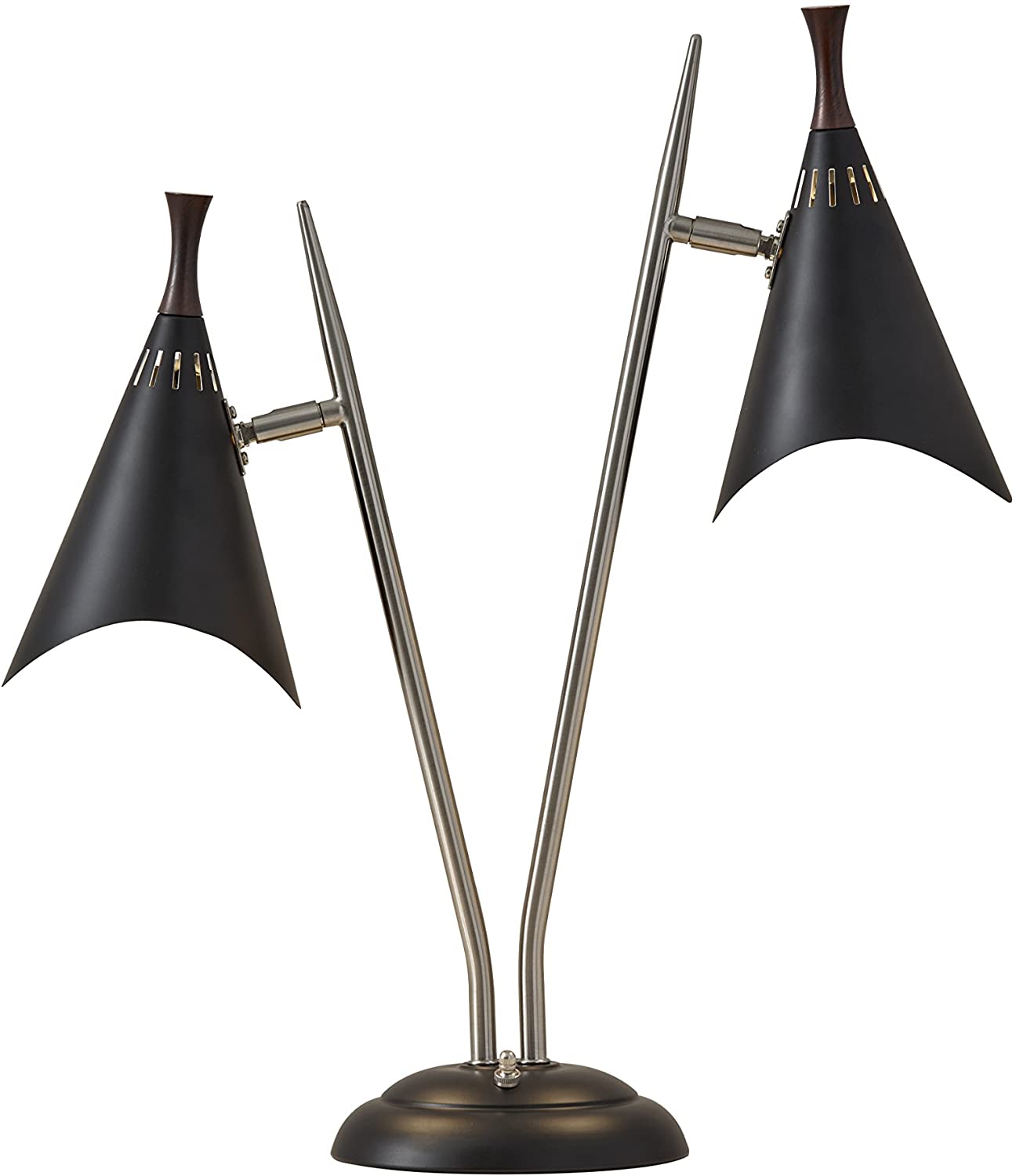 Adesso 3235-01 Draper Desk Lamp, 22 in., 2 x 60W Incandescent/ 2 x 13W CFL, Brushed Steel/Black Painted w/Wood Accent, 1 Table Lamp