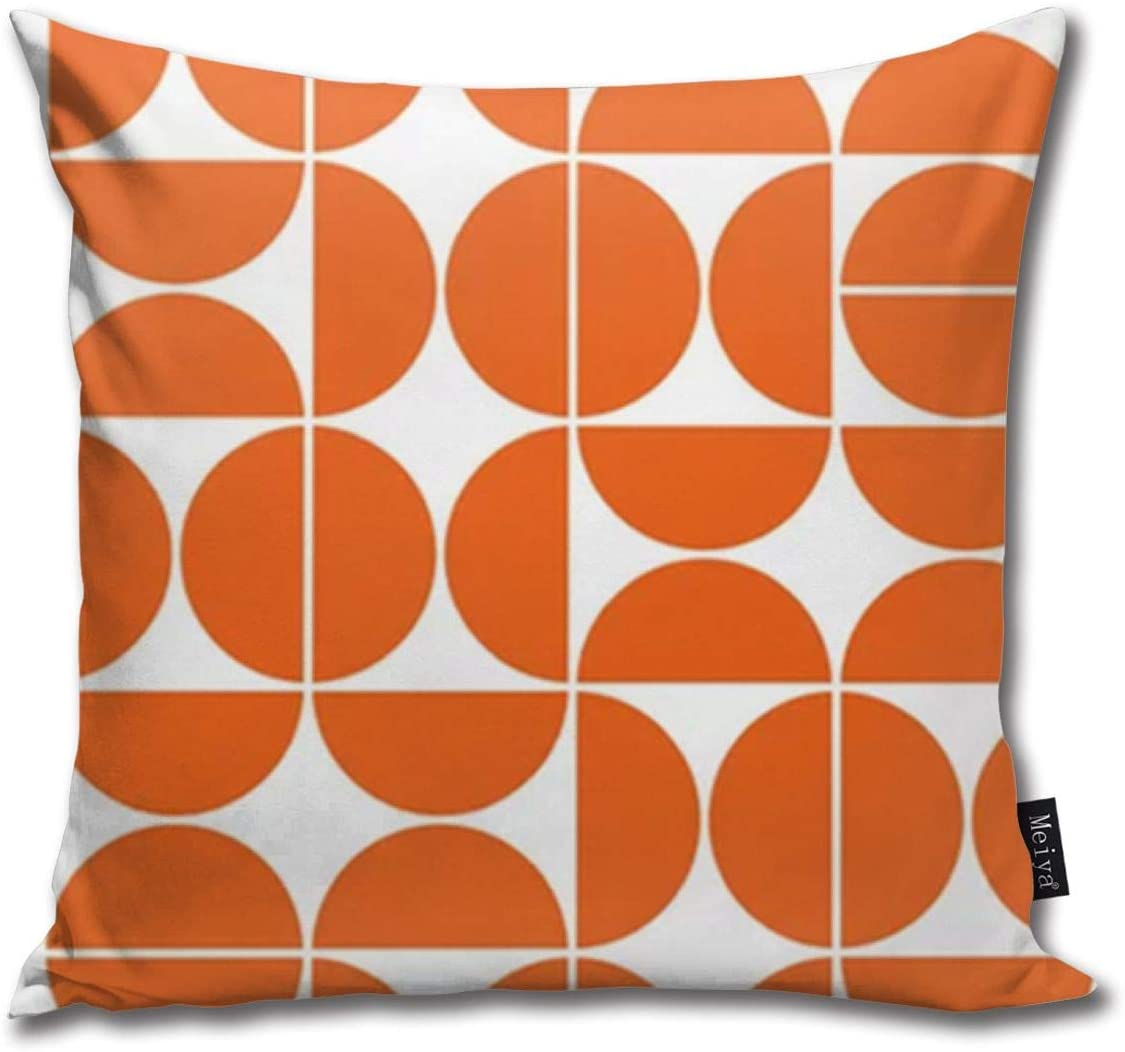 Mid Century Modern Geometric Orange Art Print Cotton Linen Home Decorative Throw Pillow Case Cushion Cover for Sofa Couch, 18" x 18"