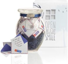 KindNotes Glass Keepsake Gift Jar with Love Messages (for Couples) - Airmail Red