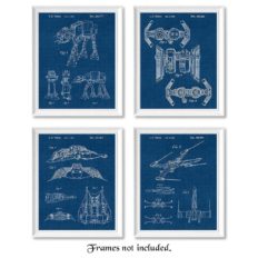 Vintage Star Vessels Navy Blue Patent Prints, Set of 4 (8x10) Unframed Photos, Wall Art Decor Gifts Under 20 for Home Office Garage Man Cave Student Teacher Comic-Con Sci Fi Wars Movies Fan