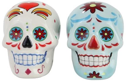 Pacific Giftware Day of Dead Sugar White & Blue Skulls Salt & Pepper Shakers Set- Skulls Collection