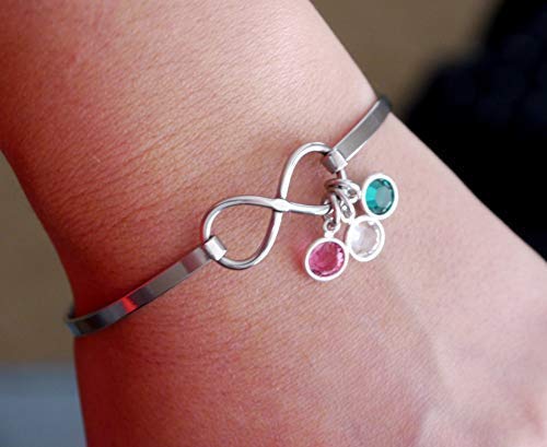 Infinity Bangle - Birthstone Bracelet - 1 2 3 4 5 6 Birthstones - Mothers Bracelet - Grandma Bracelet - Infinity Bracelet - Personalized - Love Gifts - Gifts for Mom - Gifts for Grandmothers