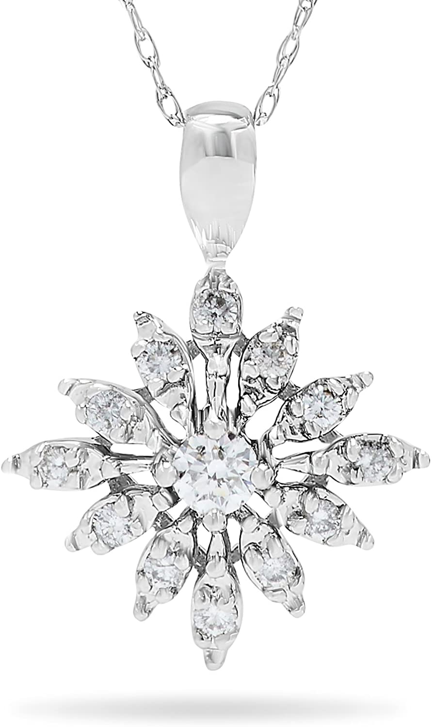 Jewelry Bliss 14k White Gold Diamond Snow Flake Pendant Necklace For Women 18 Inch Chain, 45cts
