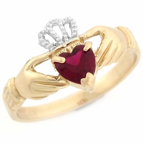 Jewelry Liquidation 10k Two Toned Gold Claddagh Simulated Heart Ruby July Birthstone Ring