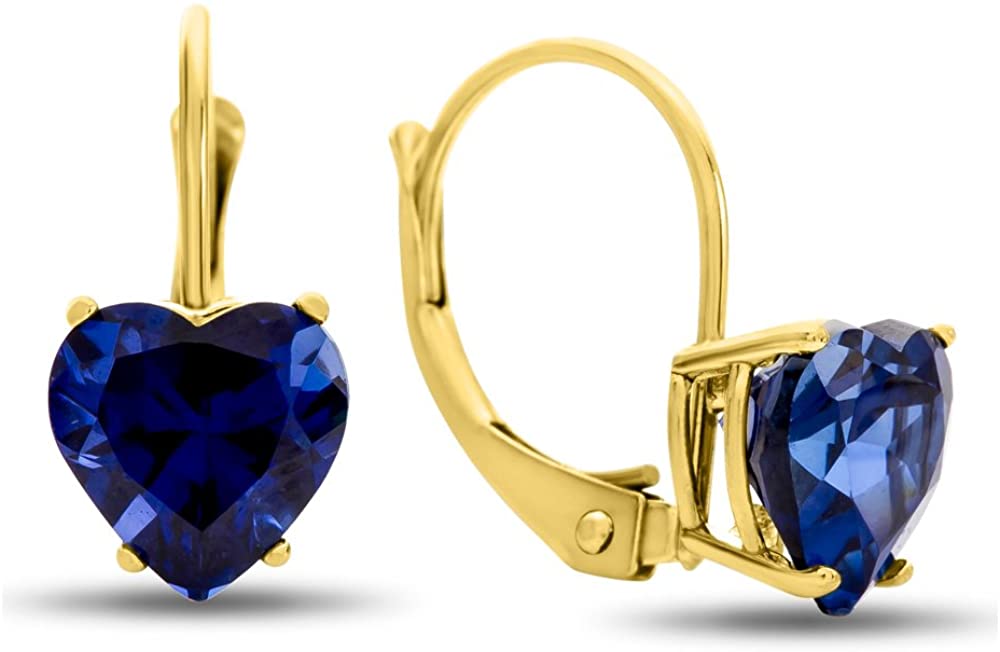Finejewelers 7x7mm Heart Shaped Created Blue Sapphire Lever-back Drop Earrings 14 kt Yellow Gold