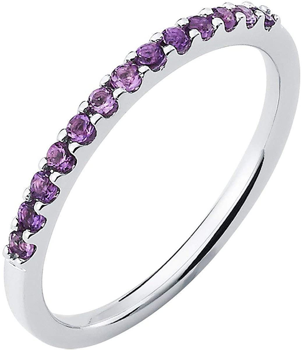 14K White Gold 1/5 Cttw Natural Amethyst Stackable 2MM Wedding Anniversary Band Ring - February Birthstone, Size 6