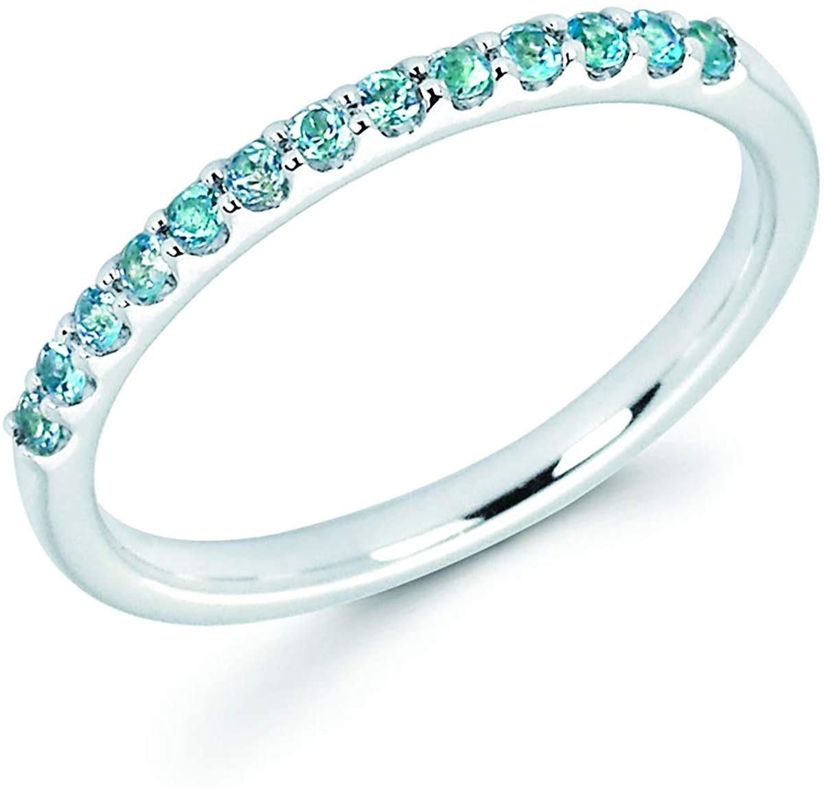 14K White Gold 1/4 Cttw Natural Blue Topaz Stackable 2MM Wedding Anniversary Band Ring - December Birthstone, Size 5