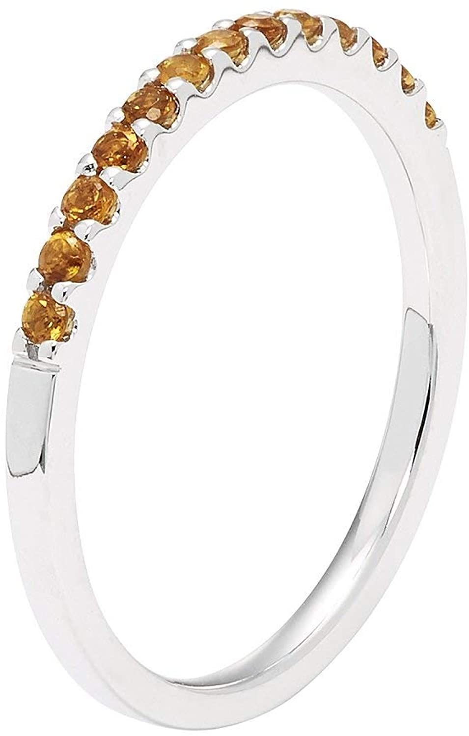 14K White Gold 1/5 Cttw Natural Citrine Stackable 2MM Wedding Anniversary Band Ring - November Birthstone, Size 5
