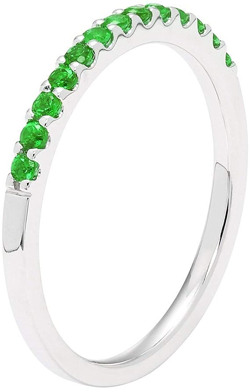 14K White Gold 1/5 Cttw Natural Emerald Stackable 2MM Wedding Anniversary Band Ring - May Birthstone, Size 6