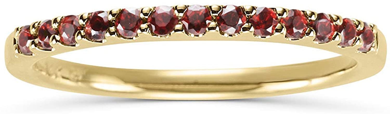 14K Yellow Gold 1/4 Cttw Natural Garnet Stackable 2MM Wedding Anniversary Band Ring - January Birthstone, Size 5