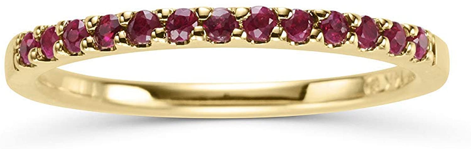 14K Yellow Gold 1/4 Cttw Natural Ruby Stackable 2MM Wedding Anniversary Band Ring - July Birthstone, Size 6