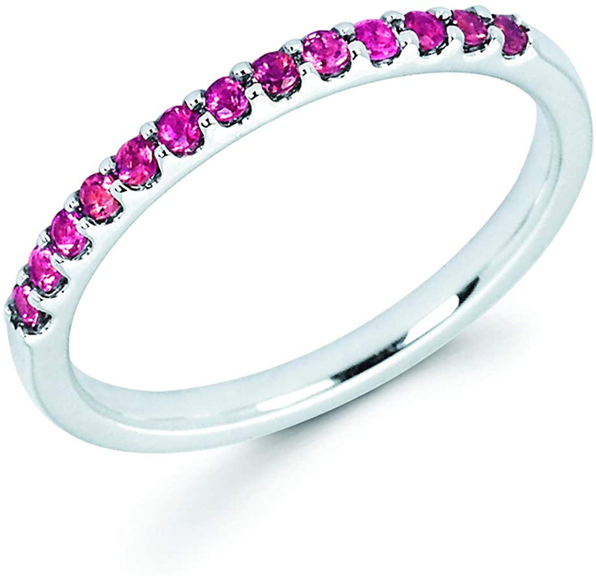 14K White Gold 1/5 Cttw Natural Pink Tourmaline Stackable 2MM Wedding Anniversary Band Ring - October Birthstone, Size 6