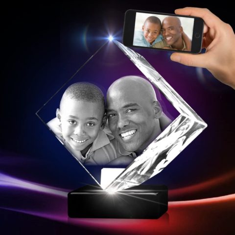 3D Crystal Photo - 3D Crystal Picture Engraved Diamond, Personalized & Custom Diamond Crystal with Free LED Base Included, Memorable Gift, and Keepsake, Large