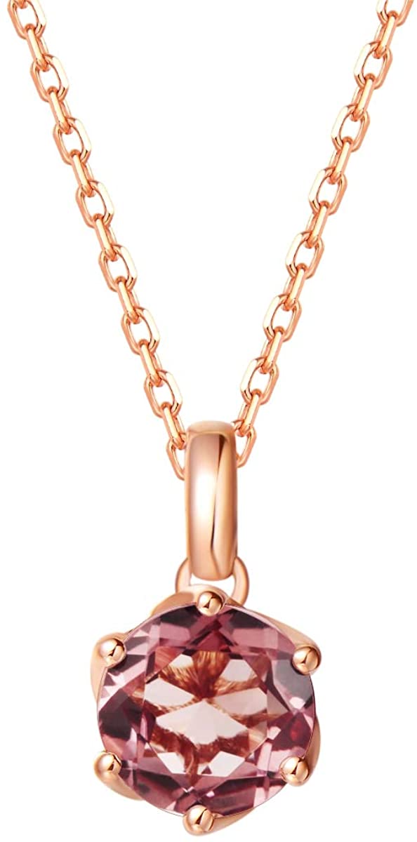 Agvana 14K Solid Rose Gold 0.6 Carat Genuine Pink Tourmaline Solitaire Dainty Pendant Necklace October Birthstone Fine Jewelry Anniversary Birthday Gifts for Women Wife Mom Grandma Her, 16+2 Inch