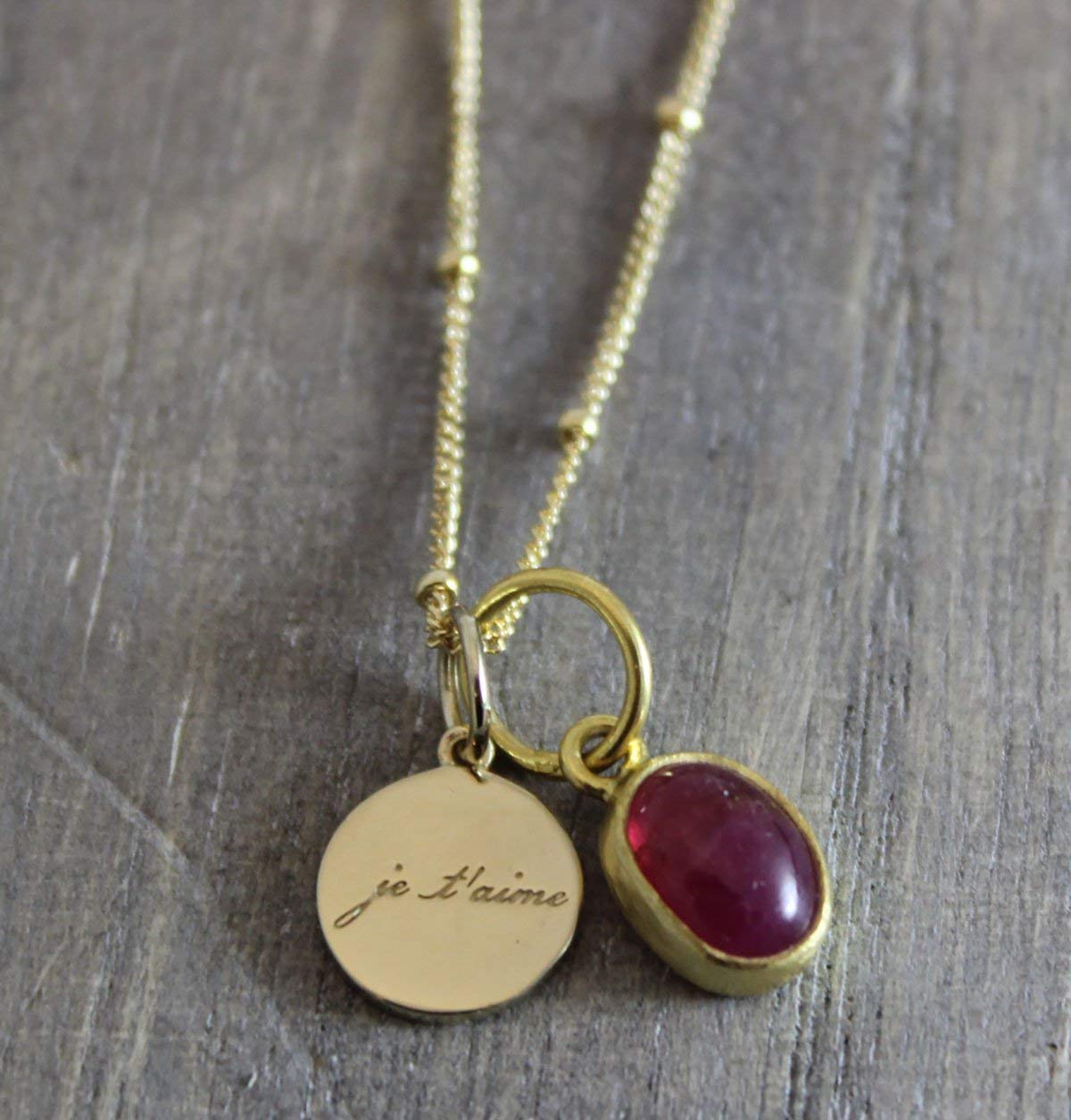 Pink Tourmaline Je'taime I Love You Charm Pendant 14kt Gold Filled Necklace 18 inches