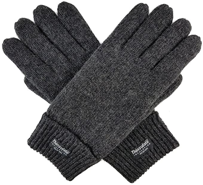 BRUCERIVER Men Pure Wool Knitted Gloves with Thinsulate Lining Size L/XL (Anthra)
