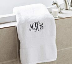 Qualtry Monogrammed Bath Towel, Personalized Beach Towel, Embroidered White Towel with Initials (One Towel Only, MKS Embroidery Design) - Custom Wedding Gifts for The Couple