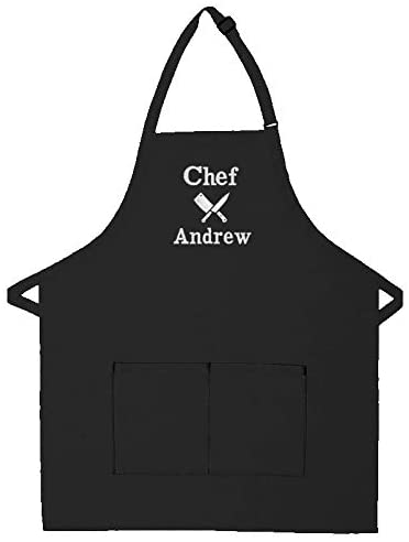 Personalized Apron Embroidered Chef Knives Design Add a Name (Black, Regular 24"W x 28"L)