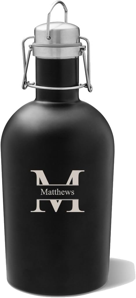 Personalized Beer Growler (Copper, Stamped Design), 64 oz Stainless Steel Single Wall Bottle Ideal for Camping, Travel - Unique Wedding Groomsmen Gift