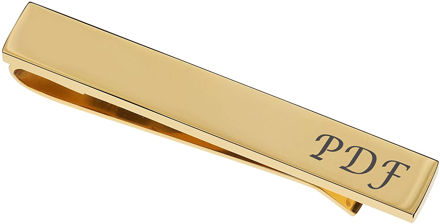 Personalized High Polished Gold Tie Clip Bar Custom Engraved Free - Ships from USA