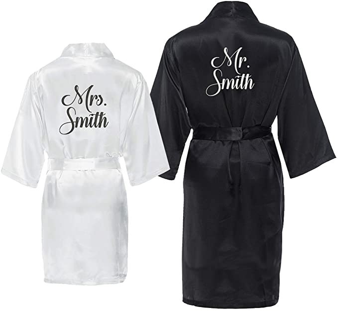 Classy Bride’s His and Her Robes for Couples Set Personalized – Mr. & Mrs. Satin Bridal Robes for Bride & Groom – Anniversary or Wedding Robes for Ideal Marriage Gift for Couples