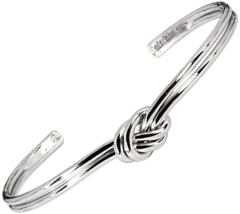 Unique Royal Jewelry Nautical Sailor's Love Knot Design Sterling Silver Platinum Plated Cuff Bracelet