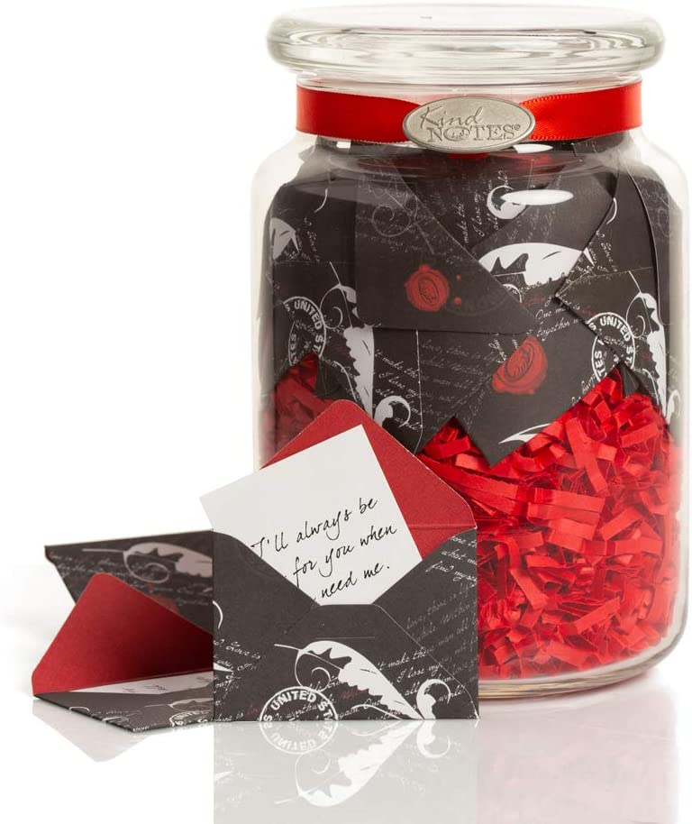 KindNotes Glass Keepsake Gift Jar with Love Messages (for Couples) - Romantic Scripts