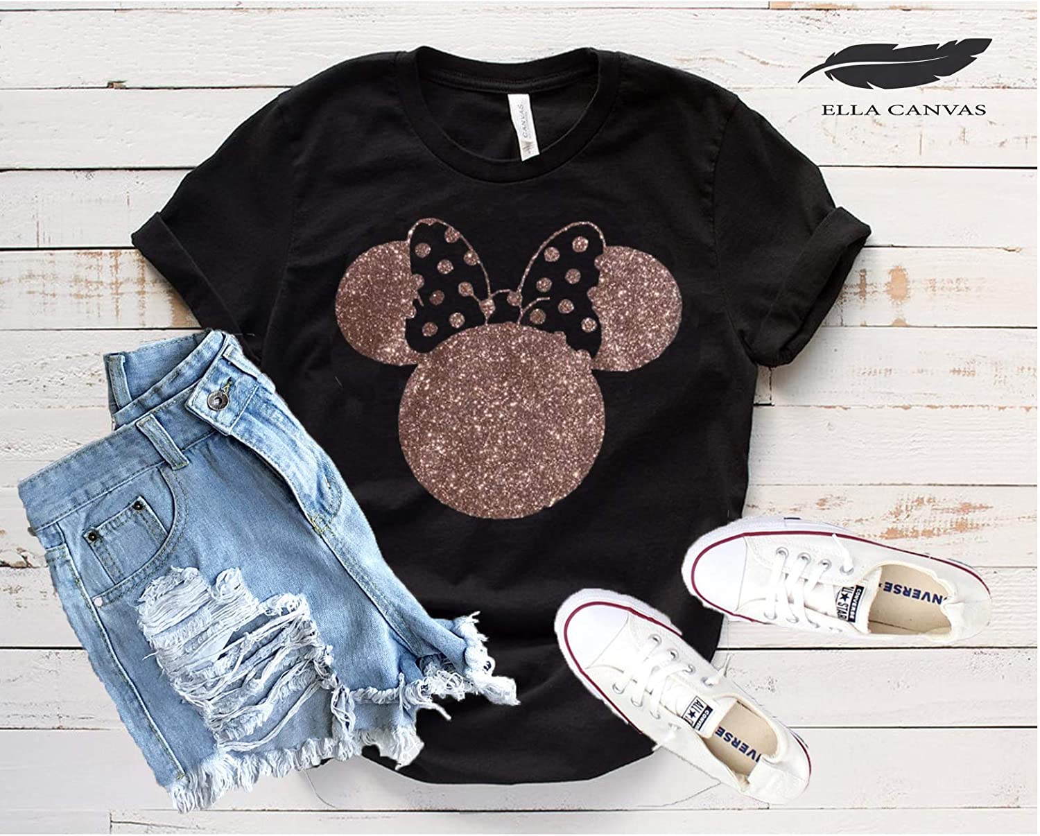 Disney Shirts for Woman, Minnie Mouse Gold Glitter Ears, Disneyland Trip Birthday Outfits, Cute T-shirts