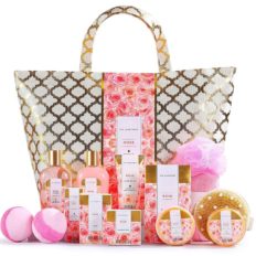 Spa Luxetique Spa Gift Baskets,15pcs Rose Bath Gift Set, Relaxing Women Gifts, Luxury Home Spa Kit Includes Massage Oil, Bath Salt, Bubble Bath, Bath Sets for Women Gifts, Gifts for Mum.