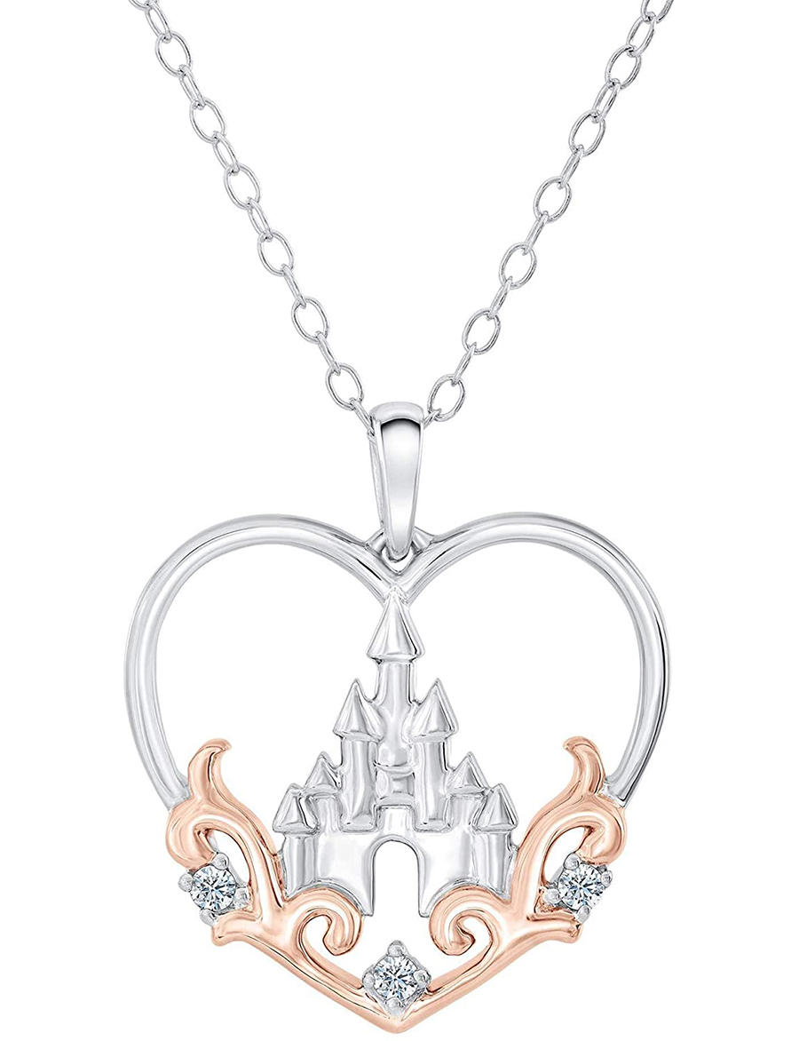 Disney Enchanted Princess Castle Diamond Heart Pendant 1/20ctw