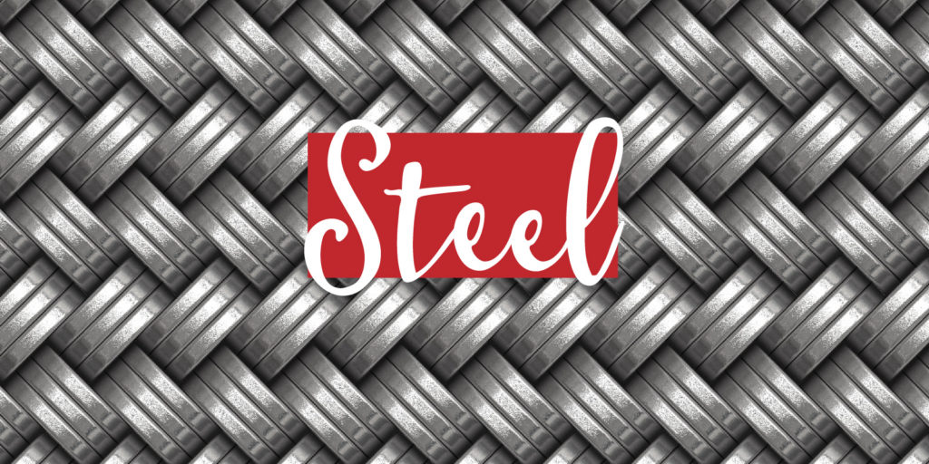 Detail image of steel rings with text overlay that reads "steel"