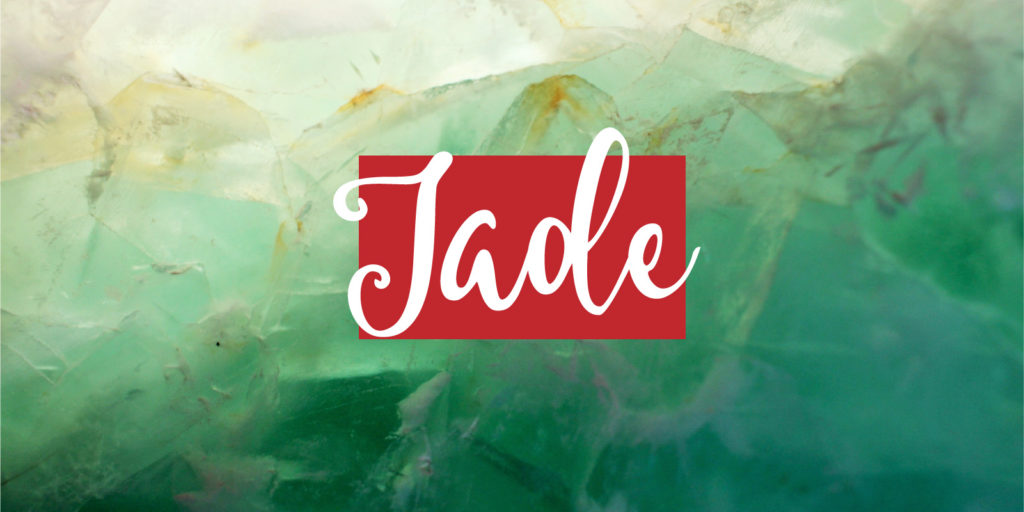 Detail image of a jade slab with a text overlay that reads 'jade'