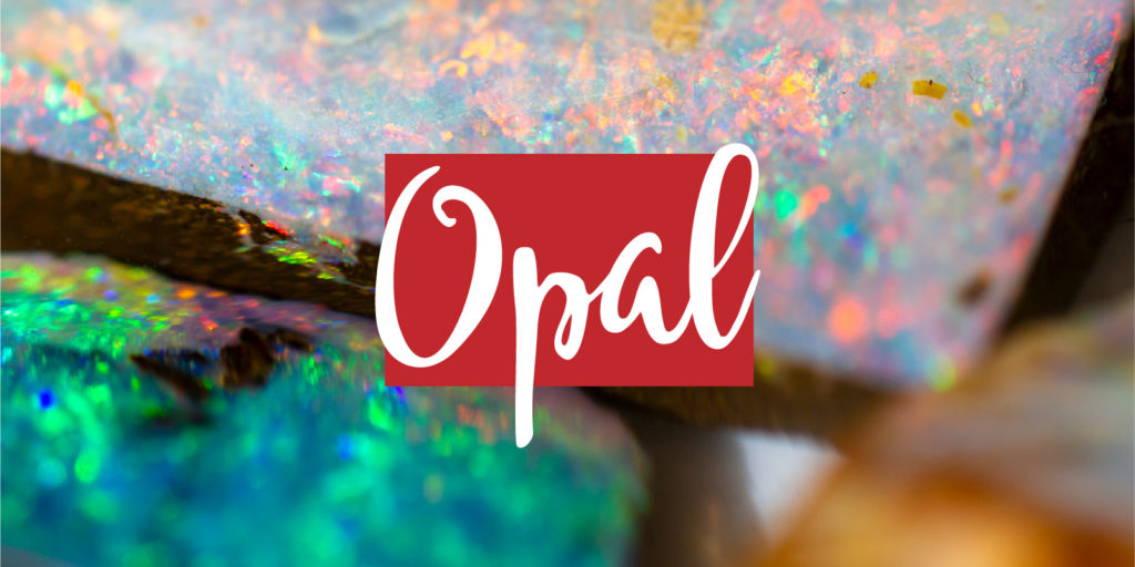 Detail image of different types of raw opal with a text overlay that reads 'opal'