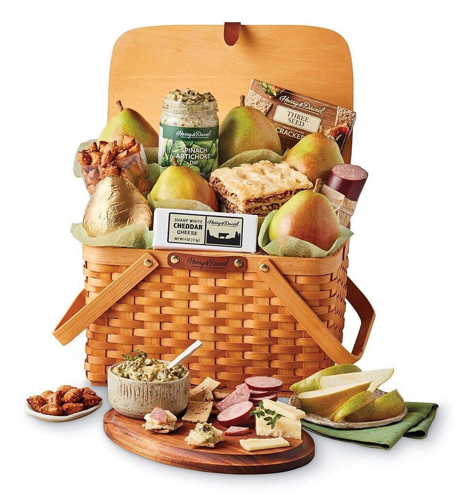 Harry & David Picnic Basket Pears, Cheese, Sausage, and Crackers Gift Basket