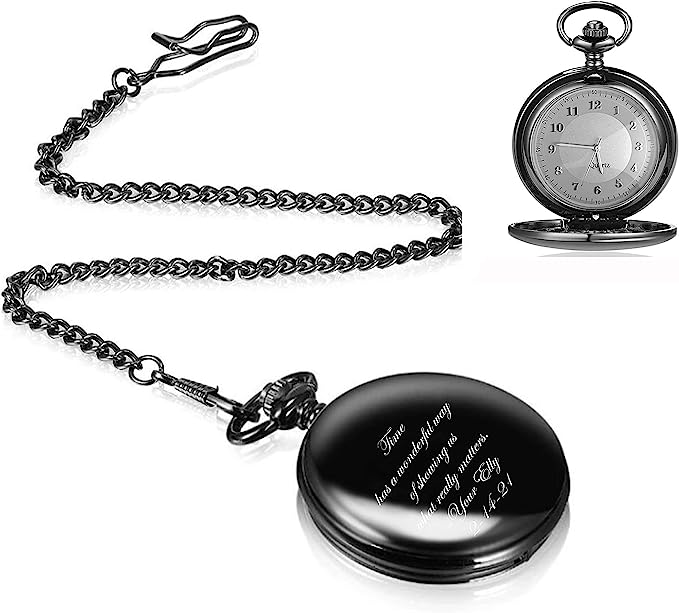 Personalized Gunmetal Pocket Watch Custom Engraved Free with Gift Box - Ships from USA