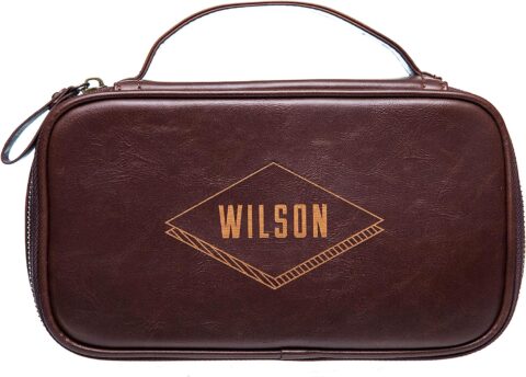 Swanky Badger NEW Personalized Dopp Kit – Leather Toiletry Bag (Brown Diamond)