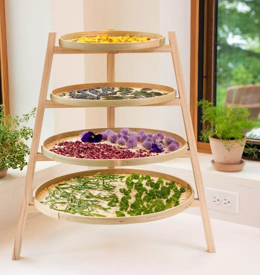 Gardener\\\\\\\'s Supply Company | Wooden Bamboo Herb Drying Rack | Floor Or Countertop Free Standing 4 Layers | with Removable Bamboo Mesh Trays | 20-1/2\\\\\\\" W x 25\\\\\\\" H