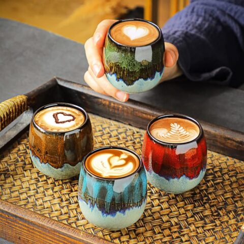 Tolatr Ceramic Kiln-Change Espresso Cups Small Espresso Coffee Cup Spirits Cups Tasting Cups Ceramic Mate Cup Set of 4 (3Oz)
