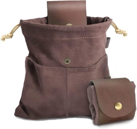 Foraging Pouch Leather Canvas Collapsible bag water Resistant Outdoor Camping Storage Folding Bag Mushroom Bags Bushcraft Belt Tinder Dump Pouches for Travel Camping Hiking Bag (Red)