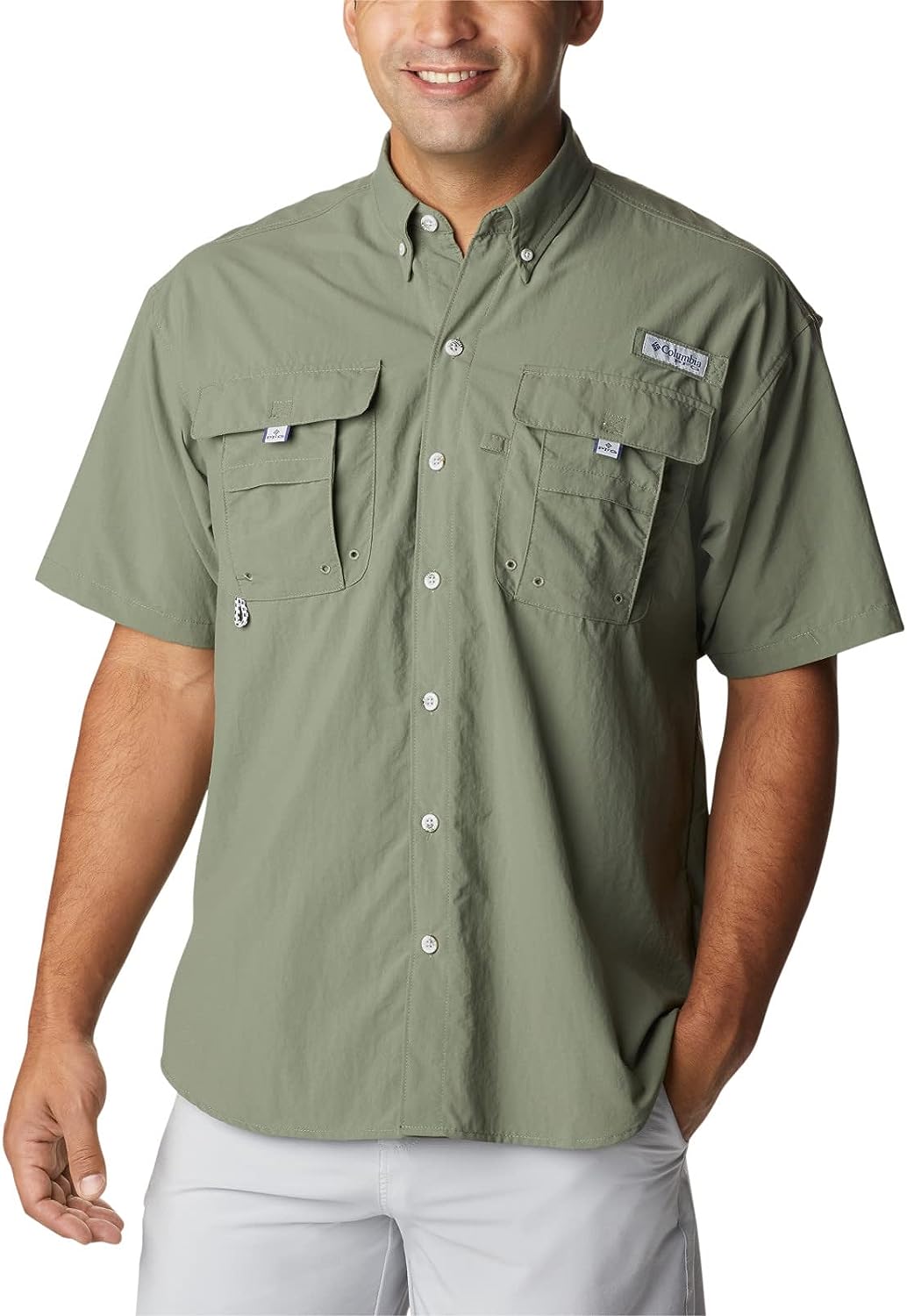 Columbia Men's Bahama II UPF 30 Short Sleeve PFG Fishing Shirt, Cypress - Legacy, X-Large