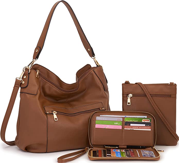 Large Crossbody Bags Ladies Shoulder Handbags Purse and Wallet Set for Women Totes Hobo Purses Brown