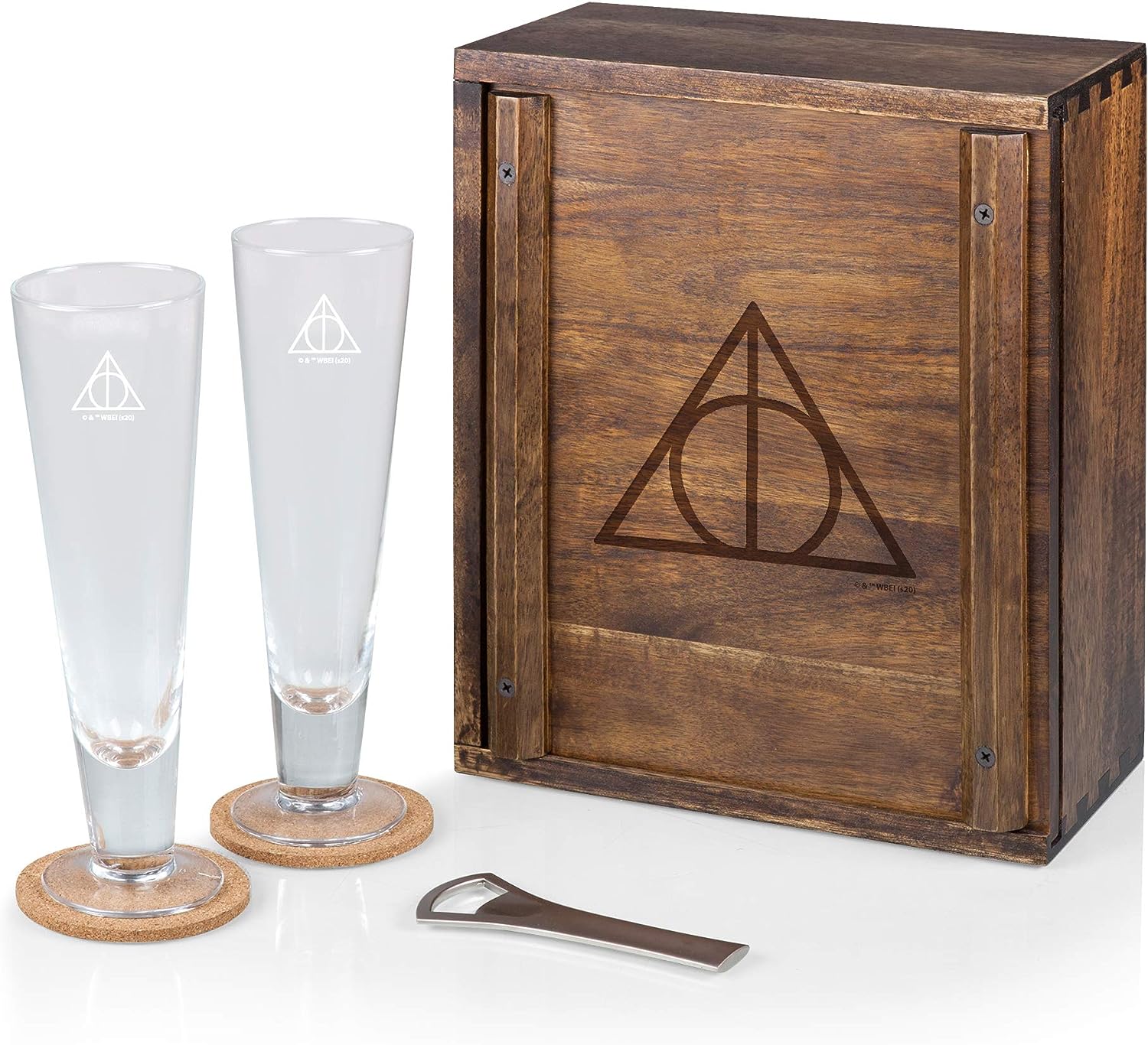 PICNIC TIME LEGACY - a brand - Harry Potter Deathly Hallows Drinking Glasses Gift Set, Harry Potter Gifts, (Acacia Wood)