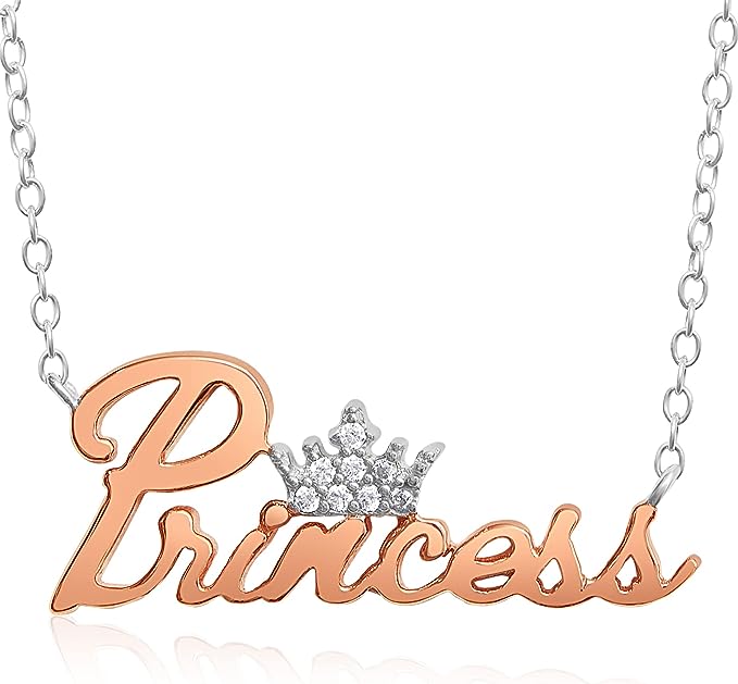 Disney Princess Cubic Zirconia Crown Princess Pendant Necklace, Pink Over Sterling Silver, 18\\\"