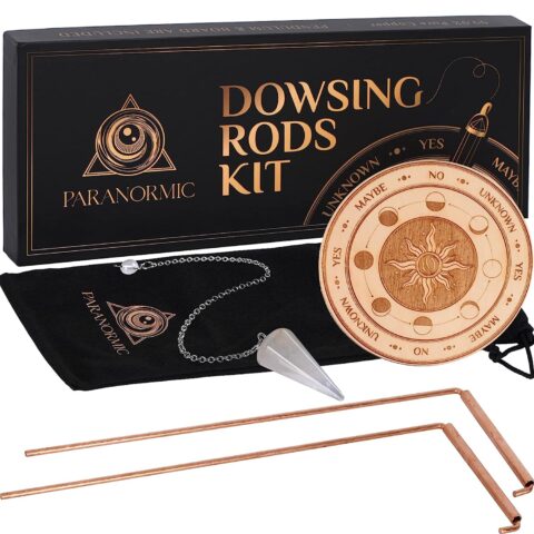Copper Dowsing Rods & Pendulum Board Kit with Mat & Quartz Crystal – Set of 2 Pure Copper Spiritual Rods – Discover Paranormal Secrets with Divining Rods by PARANORMIC
