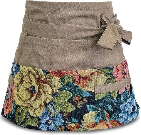 MILCIL Garden Apron for Woman, Gardening Florist Apron, Half Apron with 8 Pockets and 6 Strong Fabric Hangers for Tools or Gloves, Blue