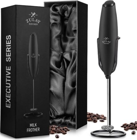 Zulay Executive Series Ultra Premium Gift Milk Frother For Coffee With Improved Stand - Coffee Frother Handheld Foam Maker For Lattes - Electric Milk Frother Handheld For Cappuccino, Frappe, Matcha