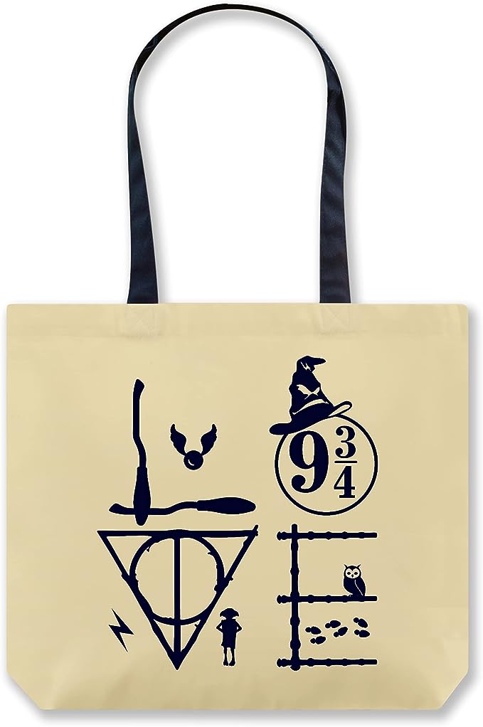 Personalized.Design Tote Bag Harry Potter Love - Reusable Cotton Canvas Organic Shoulder Craft Bag, ECBG-007, Beige, Large